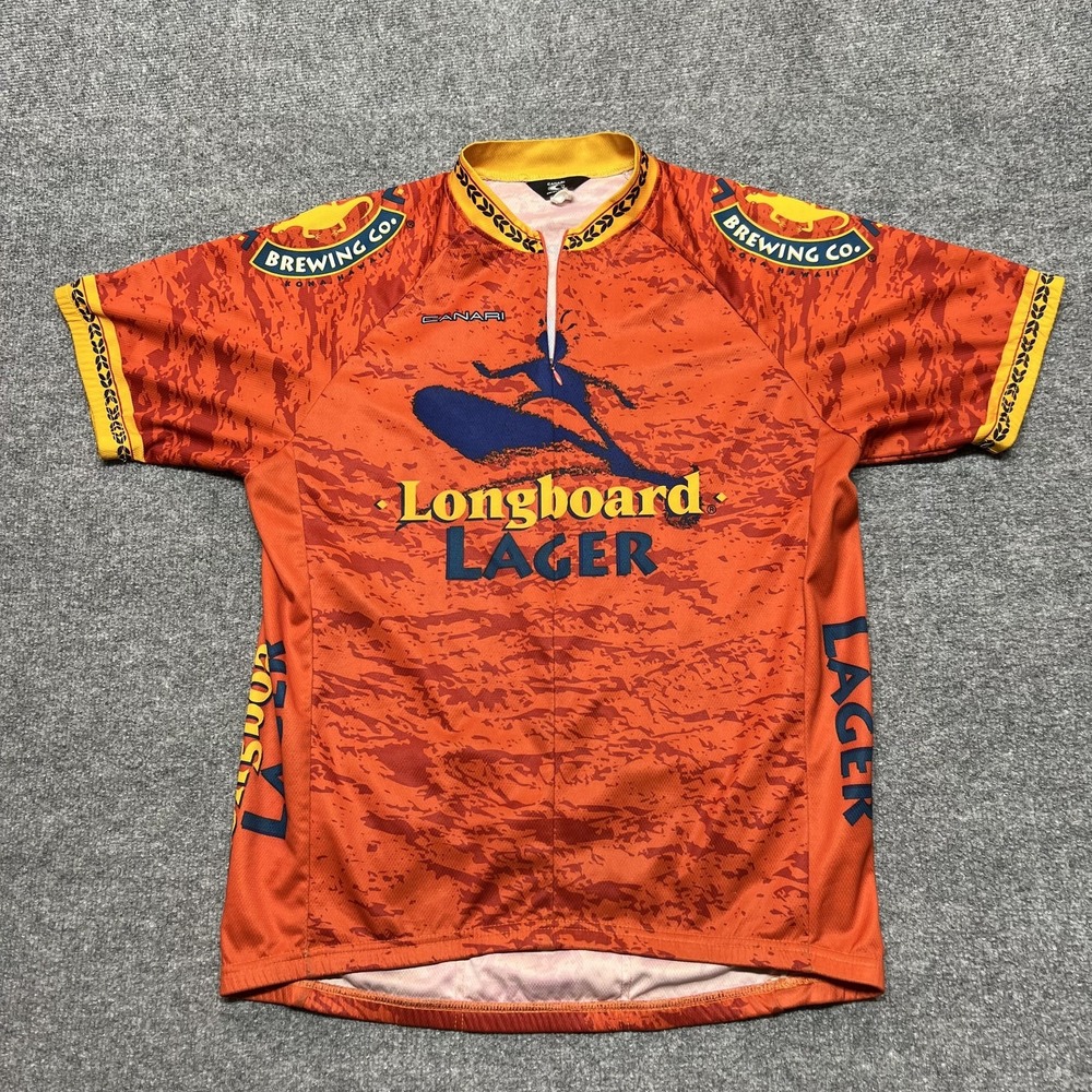 Canari Cycling Jersey Mens Large Orange Longboard Lager Kona Brewing 1/4 Zip